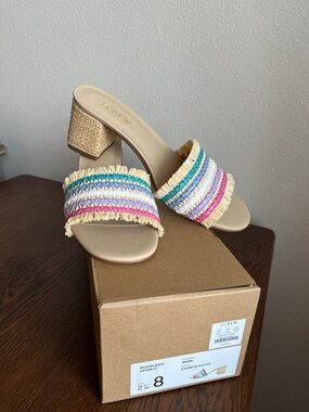 J. Crew Rainbow Raffia Woven Mule Sandals - Multicolor Raffia Size 8